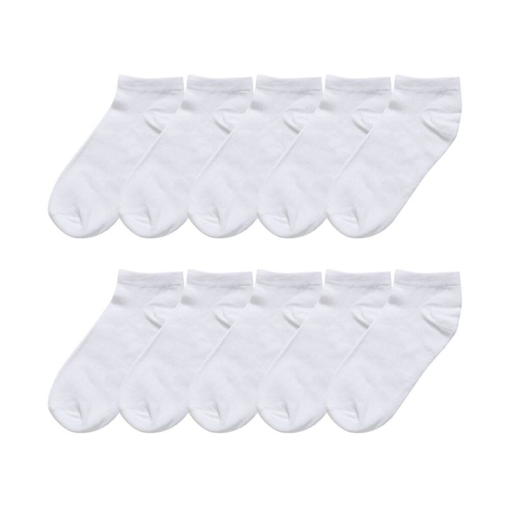 Athletic Low Cut Ankle Socks-Stretch Cuffs Soft 10 Pairs White